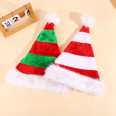 Christmas Red Green White Elf Hat Plush Striped Stitching Christmas Santa Hat Party Decorations for Decorations Props