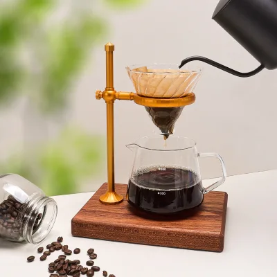 Stainless Steel Pour-over Coffee Stand Outdoor Kettle Dripper Holder Set Vintage Solid Wood Base Rack