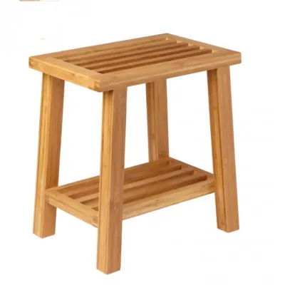 Multifunctional Bathroom Decor Solid Bamboo Shower Bench with Shelf