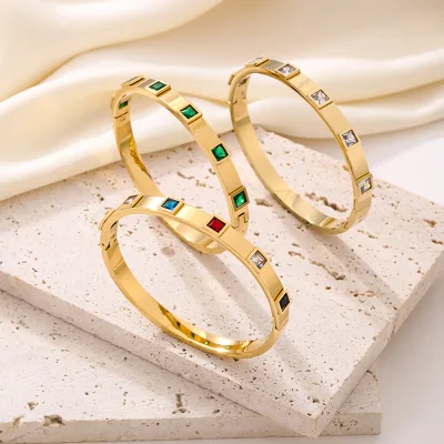 Casual Stainless Steel Bangle for Women Vintage Colorful Diamond Baby Bangles for Girls Dubai Gold Jewellery Set ALN25120749