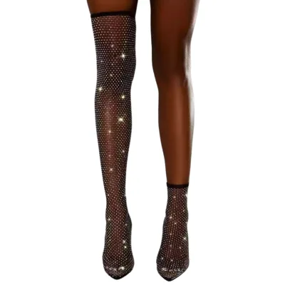 New Arrival Hot Nightclub Crystal Blink Sexy Breathable Pointed Toe Stilettos High Heel Boots Women Knee-High Rhinestone Boots