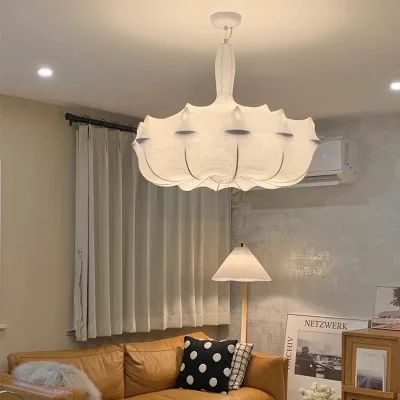 Wabi Sabi White Silk Cloth Light Pendant Chandelier for Home Office New Hand-Woven Pendant Light
