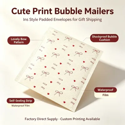 Wholesale Printed Bubble Mailers Nice Day Bow Heart Pattern Waterproof Self-seal Padded Poly Shipping Envelopes