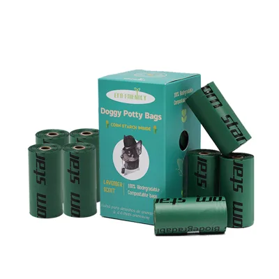 100% Compostable ECO-Friendly Cornstarch Scented Fully Biodegradable Black Home Pet Dog Walking Poop Waste Pop Bag for Dogs