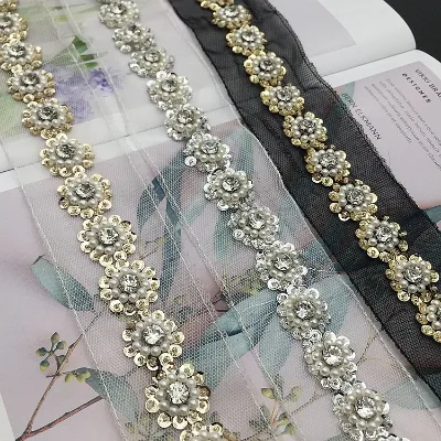 Sequins Handmade Beading Mesh Collar Pearl Lace Wedding Dress Shoes Hat Accessories Diy Barcode