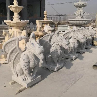 Life Size Stone Animal Statue Outdoor Decoration White Marble Gargoyles Sculpture MASM-02