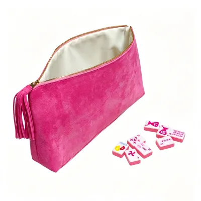 Custom Premium Micro Suede Mahjong Tile Bag White Lining American Mahjong Tiles Set Storage Bag Tassels Zipper