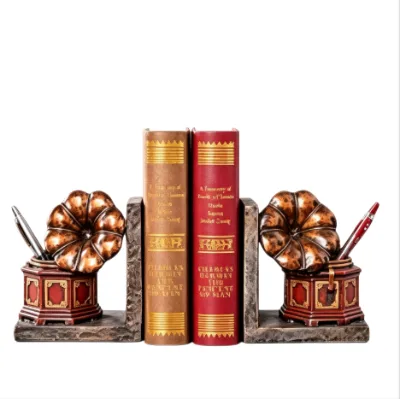 American Vintage Style Home Soft Furnishing Window Display Craft Ornaments Dark Red Gramophone Bookends