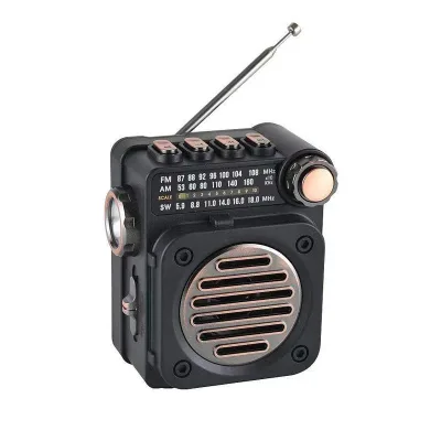 Retro Brown LED Light Wireless AM/FM Internet Radio with Built-In Double Speakers Mini Portable Plastic Speaker