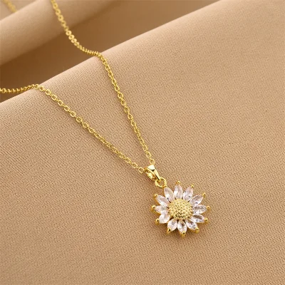 18K Gold Necklace Titanium Steel Dainty Flower Sunflower Necklace for Party