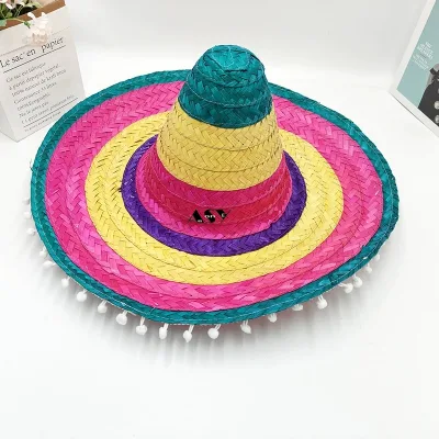 Wholesale Carnival Festivals Birthday Theme Mexican Sombreros Hand Drawn Straw Hat Lace Image Outdoor Travel Sports Party Female