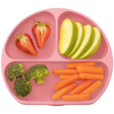 Popular Wholesale Food Grade 3 Cavities Soft Material Non Slip Baby Dinner Plate Silicone Baby Suction Plate
