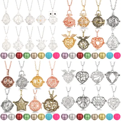 New Arrival Retro Geometry Angel Wings Hollow Locket Essential Oil Diffuser Pregnancy Music Ball Necklace for Women Jewelry