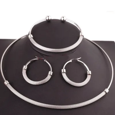 European and American New Women's Set Stainless Steel Titanium Steel Wire Bracelet Collar Earring Set