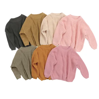 Hot Sale Winter 100% Cotton Solid Color Cute Boys' Customized Long Sleeve Chunky Warm Wholesale Knit Baby Sweater