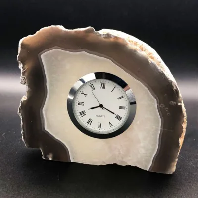 Wholesale Rose Crystal Stone Clock Craft Natural Raw Agate Stone Clock for Gift