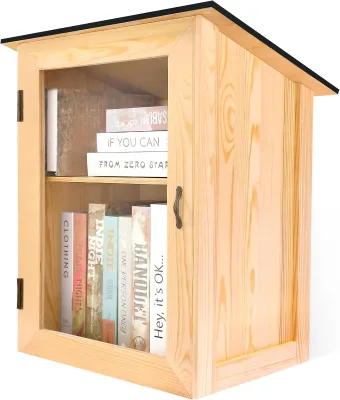 JUNJI Wooden Little Library Box Outdoor Double Free Outdoor Box Storage with Shelf for DIY Community and Schools Sharing Books