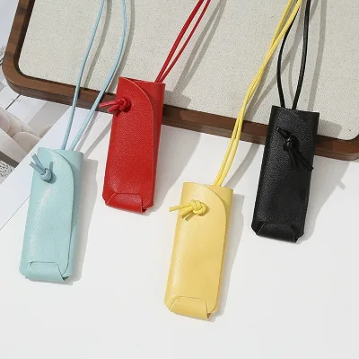 Hot Sales Soft Portable PU Leather Lipstick Holder Case Organizer Travel Mini Fashion Lipstick Storage Bag with String