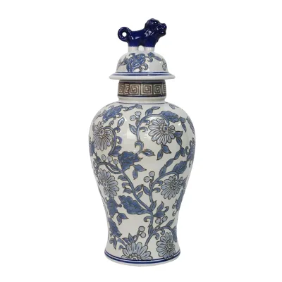 RZKA2411 Creative Blue and White Tangled Lotus Flower Vase for Home Office Decorative Ginger Jar Storage Jar with Lid