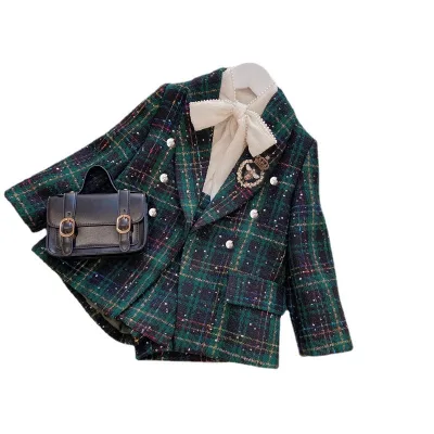 Girls' Preppy Suit Autumn New Girl Baby Suit Girls' Suit Shorts Two-piece Set