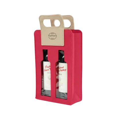Customizable Double-Bottle Felt Wine Carrier Bag Durable Wool-Blend Material for Secure Bottle Protection