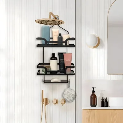 Wall-Mounted Shower Caddy Rack 3 Tier Hanging Bathroom Storage Rack Metal Shower Organizer for Shower Head