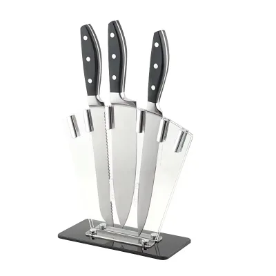 Custom Knives Sets for Chefs Transparent Fan Shape 5PCS Plastic Knives Block Kitchen Knife Universal Acrylic Block Holder
