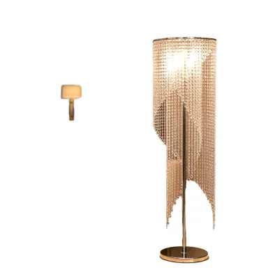 Modern Crystal LED Floor Lamp with Iron Body Adjustable Height Warm White Light for Living Room Bedroom Hotel Wedding Decor
