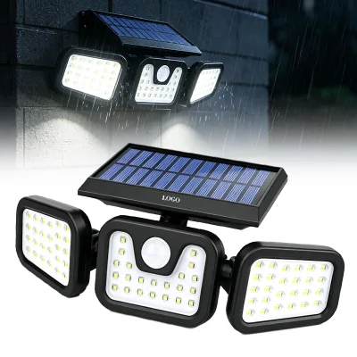 Intelligent Outdoor Garden Deck Solar Lights 3 Head 74 LED Motion Solar Security Light 800mAh Solar Wall Light for Garden