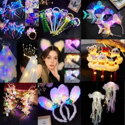 LED Cat Ears Glowing Luminous Rabbit Ear Christmas Party Head Accessory Headband Lights for Women and Girls