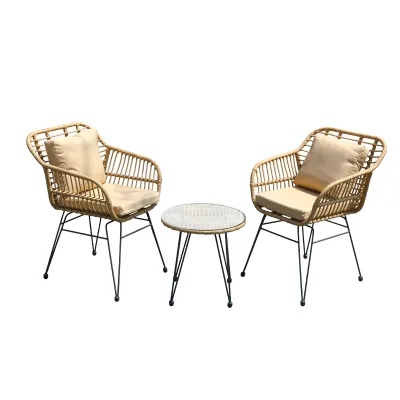 Nordic Modern Outdoor Coffee Table Wrought Iron Rattan Chair PE Rattan Armrest Backrest Balcony Leisure Furniture Combination