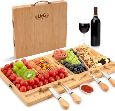 Bamboo Charcuterie Boards Folding Cheese Board and Knife Set Bamboo Cheese Board Set