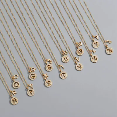 A to Z 26 Alphabet Sterling Silver 925 Sterling Silver Zircon Gold Plated Initial Capital Letter Pendant Necklace for Women