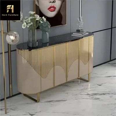 Custom Service High Quality Gold Stainless Steel White Wood Buffet Living Room Dining Room Sideboard