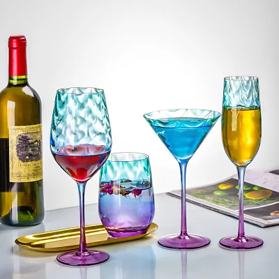 Lead Free Gradient Colored Special Water Ripple Design Red Wine Glass  Set