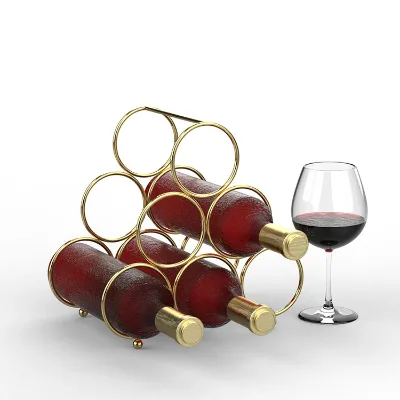Custom Shape Metal Countertop Wine Rack Stand 6 Wine Bottle Storage Holder