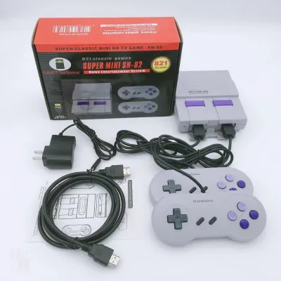 Mini Classic Retro TV Game Console with 821 Built-in Games HD Output ABS Plastic Multi-Player Support Grey Gift Box