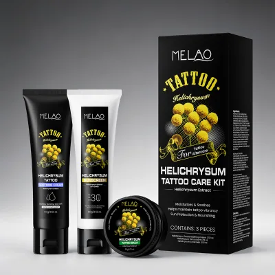 OEM Helichrysum Tattoo Essentials Bundle Soothing Recovery Cream Daily Maintenance Balm & Anti-Fade Sunscreen Gentle Plant-Based