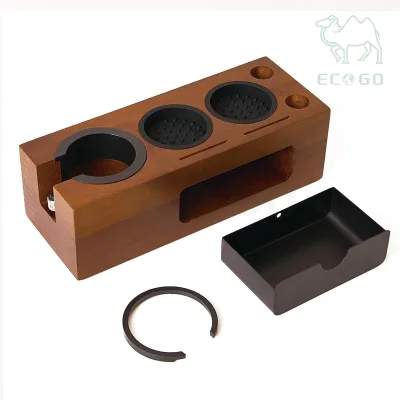 Gift Wooden Espresso Tamping Station Grinder Filter Coffee Stand with Magnetic Storage Box
