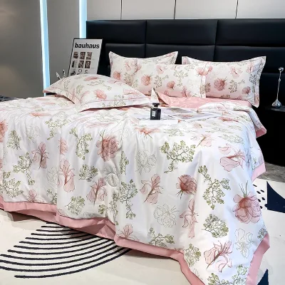 Explosions Light Luxury Wind Wide-Edge Washed Silk Summer Quilt Set Four Polyester Filled Quilt Core Butterfly Pollen Home Hotel