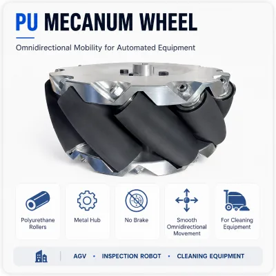 Polyurethane Mecanum Wheel with Metal Hub No Brake Omnidirectional Roller for AGV Cleaning Equipment and Material Handling