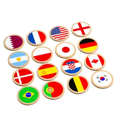Custom 32pcs Wooden Memory Match Nation Flag Kids Educational Learning Memo Match Game