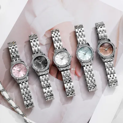 Women's Quartz Watch Diamond Encrusted Fashion Ladies Wrist Watch Small Dial Fresh Stylish Female Watches Ice Blue Girl Gifts