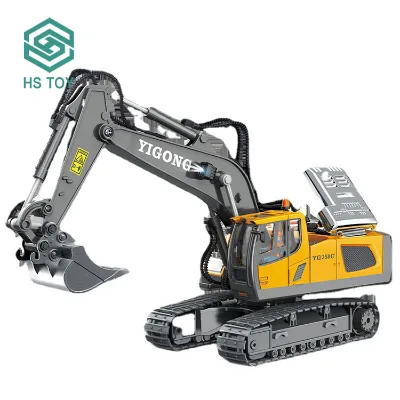 HS 2.4Ghz 1/20 Scale 11CH Arm Can Excavate 680 Degree Rotation Alloy Dump Truck RC Excavator Toy With USB