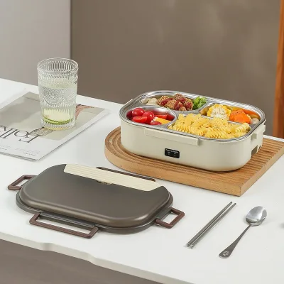 Electric Bento Box 304 Stainless Steel Thermal Lunch Box Portable 4 Compartments Food Heating Warmer Container