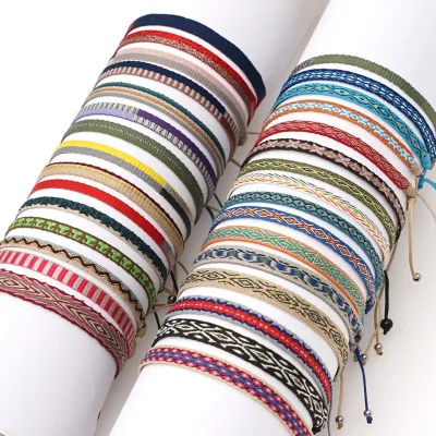 Best Selling Pattern Wristband Braided Women Bracelet Bohemian Adjustable Rope Handwoven Friendship Cloth Bracelet