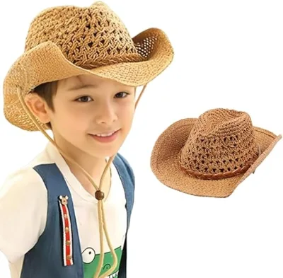 Kids Straw Hat Shapeable Cowboy Hats for Boys Girls Toddlers Wide Brim Sun Beach Hat