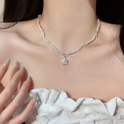 Yi Sugar Luxury Pendant Silver Plated Necklace Simple Stainless Steel Geometric Zircon Star Choker Link Chain for Gift