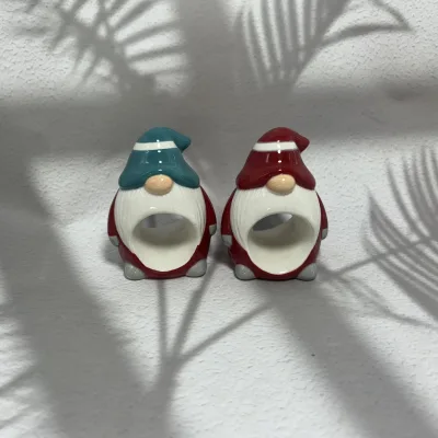 Wholesale Modern European Style Customizable Ceramic Christmas Napkin Ring Holder with Snowman Shape for Home Table Decor
