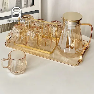 Modern Luxury Household Glass Drinking Cups Glass Cold Kettle Set Heat Resistant Water Pitcher